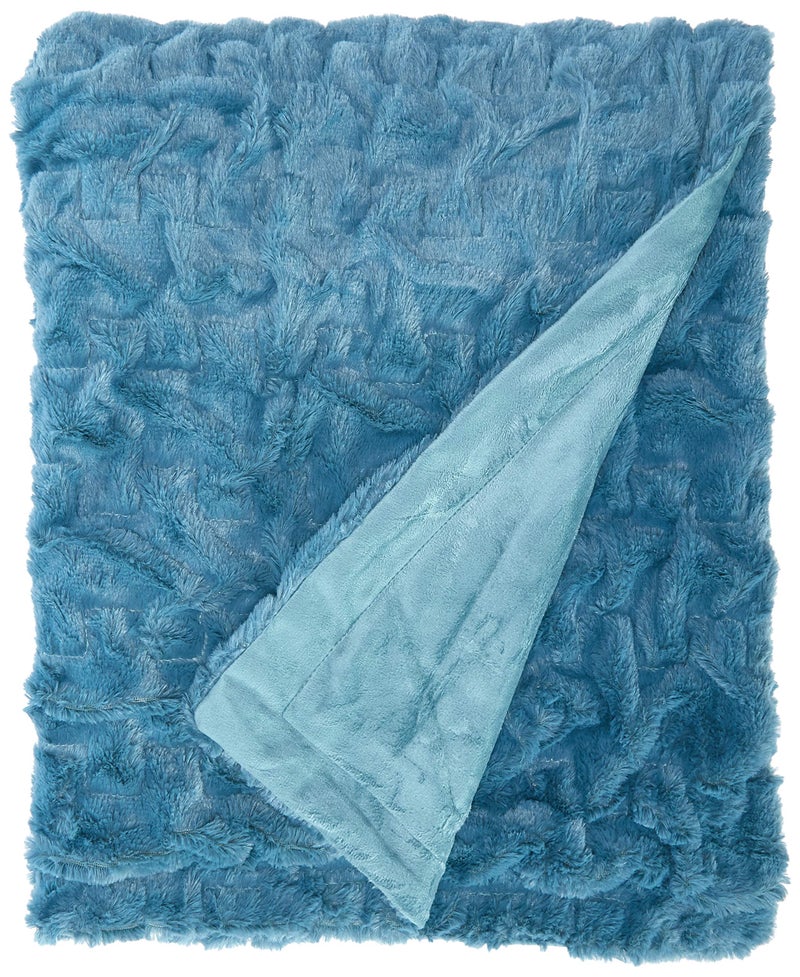 Comfort Spaces Ruched Faux Fur Plush Throw Blanket and Pillow Set with 2 Matching Square Pillow Covers Sofa Throw Blanket for Living Room, Chair, Couch, Home Office Luxurious Fuzzy Soft Teal 50"x 60" - Image 3